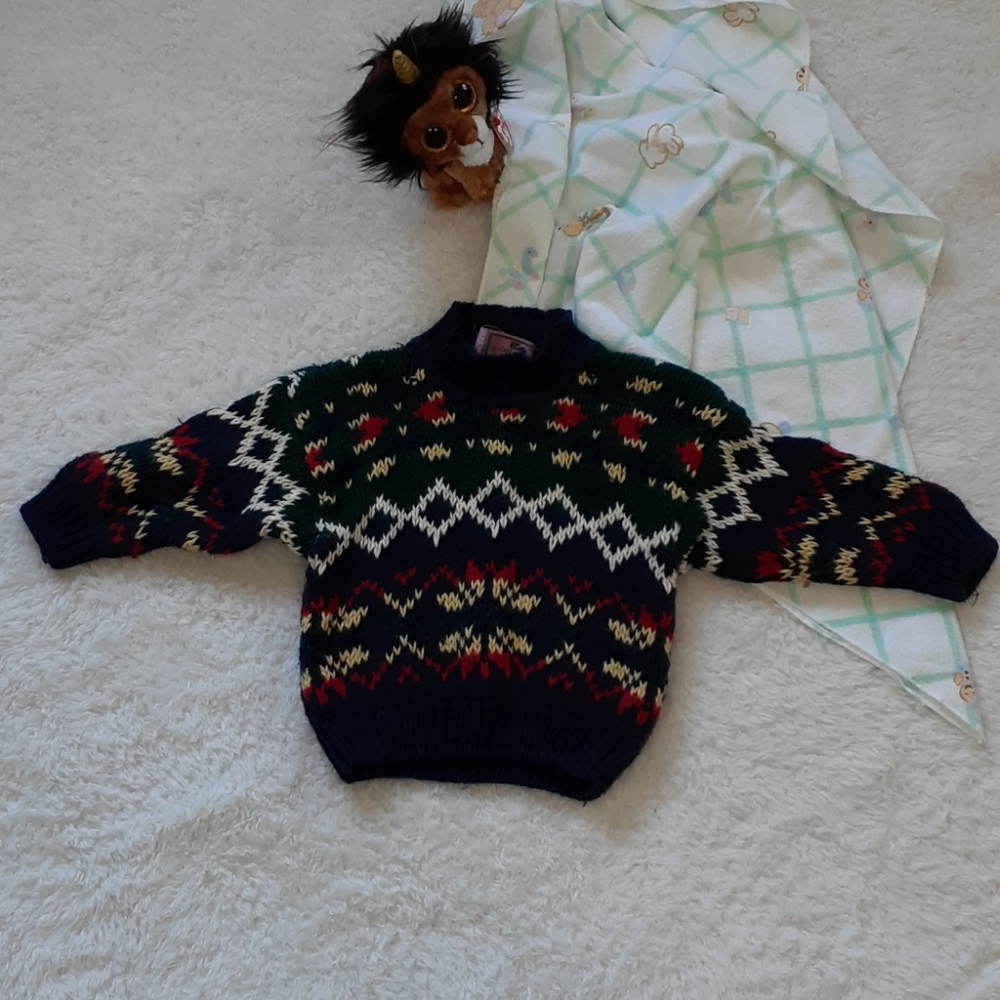 Concrete Baby Boys Sweater Blue, Green, Red, White and Cream Size 18M